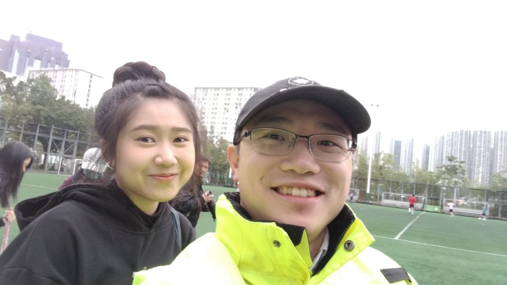 First aid volunteer (right) trained through our project providing First Aid service to an HKCSAD football event.