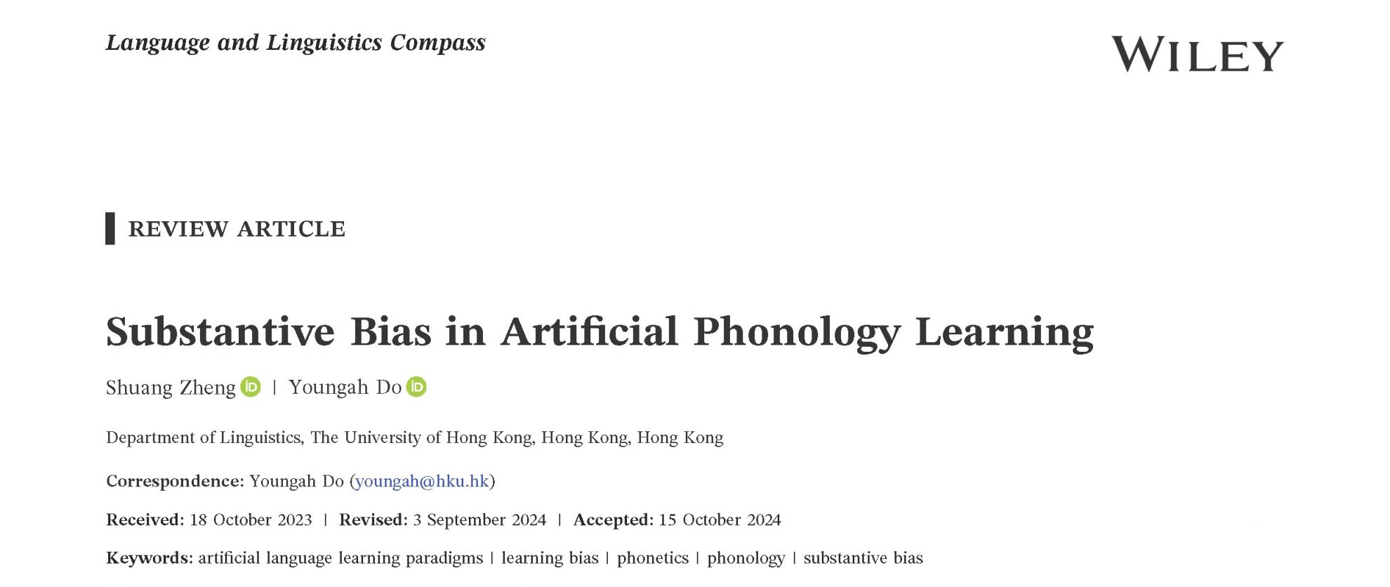 “Substantive Bias in Artificial Phonology Learning” published on Lang. Linguist. Compass