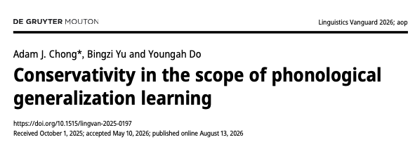 “Conservativity in the scope of phonological generalization learning” published in Linguistics Vanguard